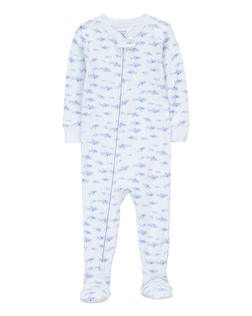 Baby Boy 1-Piece Shark Print 100% Snug Fit Cotton Footie Pajamas - Blue, 