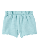 Toddler 2-Piece Floral Ribbed Tank Top & Pom Pom Dolphin Shorts Set - Turquoise, image 5 of 7 slides