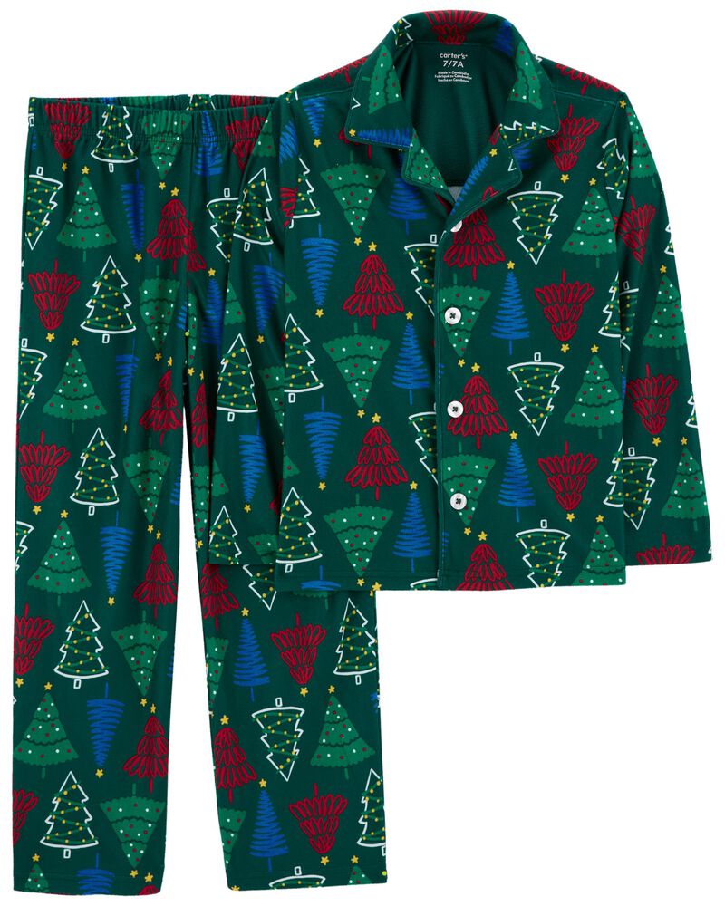Kid 2-Piece Christmas Tree Fleece Coat Style Pajamas, image 1 of 2 slides
