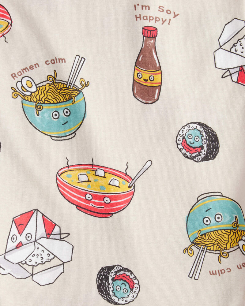 Boys Ramen Calm Print 100% Cotton Long-Sleeve 4-Piece Pajamas - Blue/White, image 3 of 4 slides