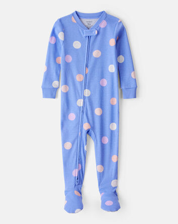 Baby Girl Smiley Face Print 100% Cotton Long-Sleeve Snug Fit 1-Piece Pajamas - Blue, 