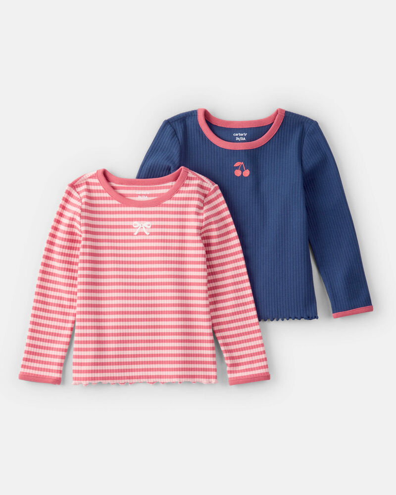 Toddler Girl 2-Pack Long-Sleeve Tops - Blue/Pink, image 1 of 6 slides