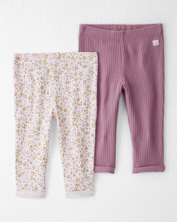 Baby Girl 2-Pack Organic Cotton Rib Leggings, 