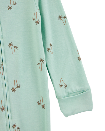 Baby Boy Palm Tree Print 2-Way Zip PurelySoft Convertible Foot Sleep & Play Pajamas - Mint, 