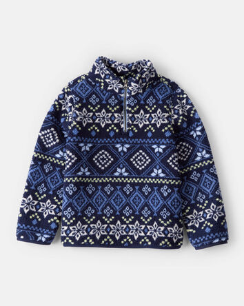 Boys Fairisle Quarter-Zip Sherpa Pullover Sweatshirt - Navy, 