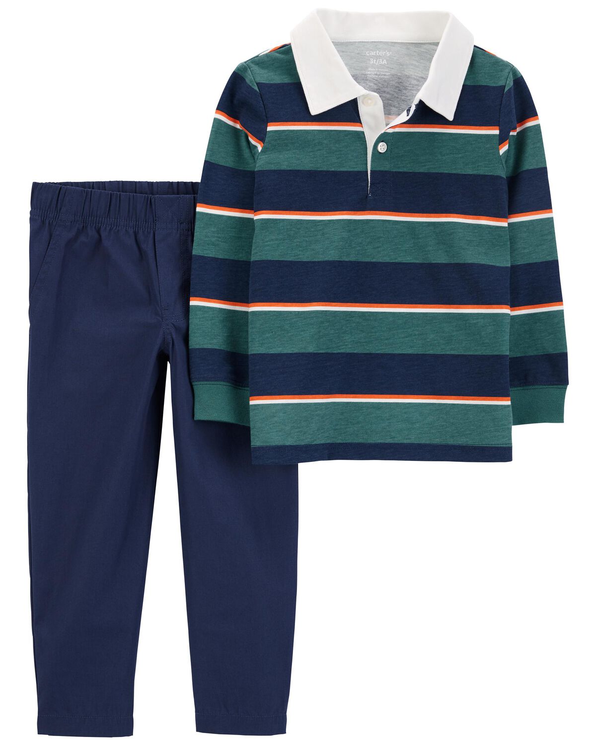 Navy/Green Toddler 2Piece Striped Rugby Polo & Pant Set