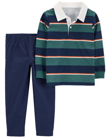 Toddler 2-Piece Striped Rugby Polo & Pant Set, 
