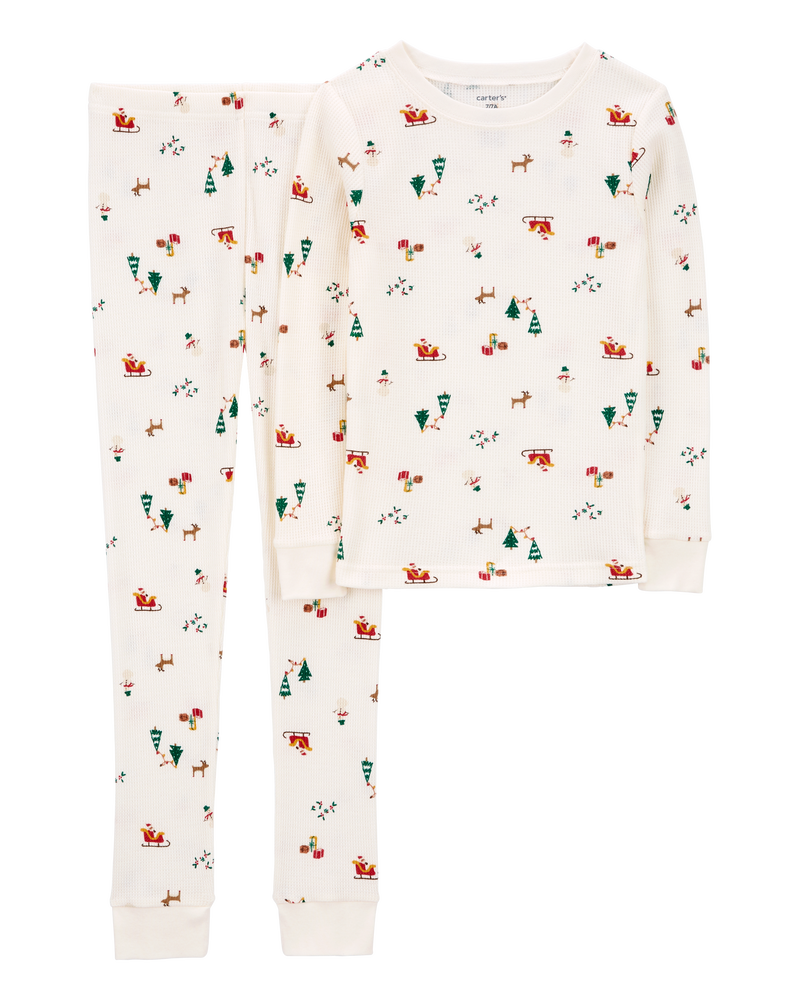 Kid 2 Piece Christmas Print Thermal Pajamas