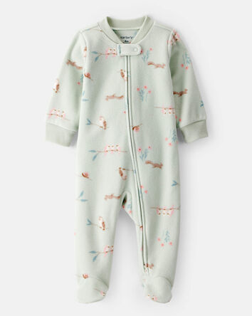 Baby Girl Squirrel Print Loose Fit Long-Sleeve Sleep & Play Pajamas - Green, 