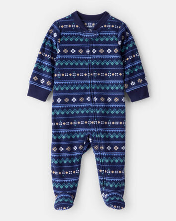 Baby Boy Fair Isle Fleece Long-Sleeve Loose Fit Sleep & Play Pajamas, 