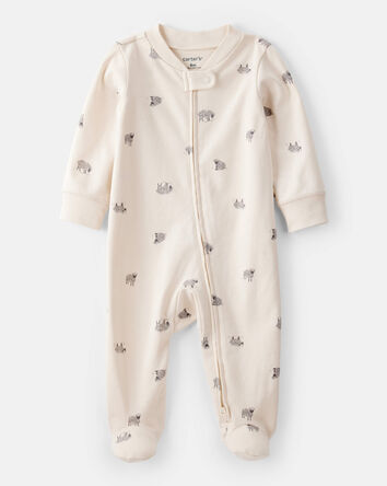 Baby Sheep Print 100% Cotton Long-Sleeve Sleep & Play - Ivory, 