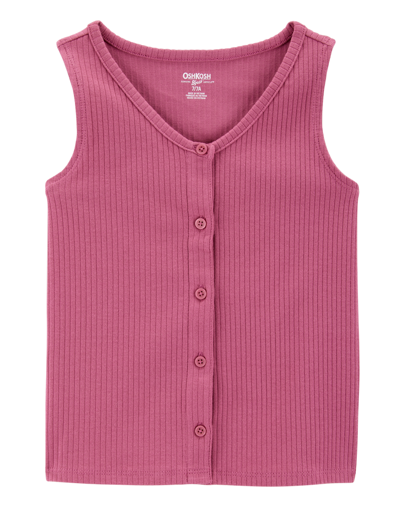 Kid 2-Piece Ribbed Button-Down Tank Top & Floral Twill Skirt Set - Pink/Ivory, image 3 of 5 slides