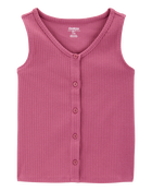 Kid 2-Piece Ribbed Button-Down Tank Top & Floral Twill Skirt Set - Pink/Ivory, image 3 of 5 slides