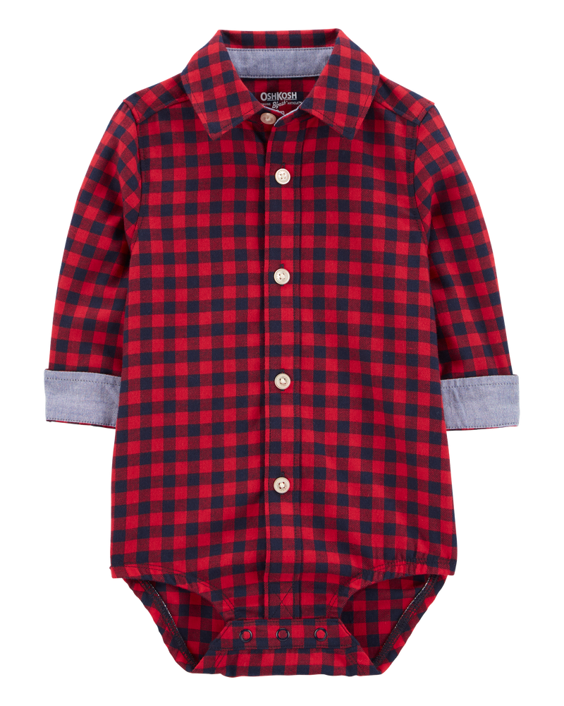Baby Plaid Button-Front Bodysuit, image 1 of 4 slides