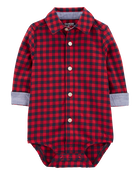 Baby Plaid Button-Front Bodysuit, image 1 of 4 slides