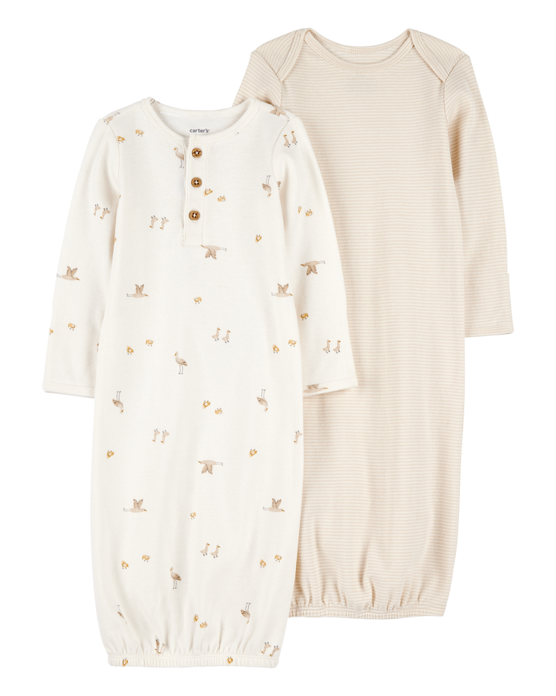 Baby 2-Pack Sleeper Gowns - Ivory/Tan, image 1 of 5 slides