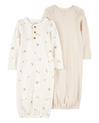Baby 2-Pack Sleeper Gowns - Ivory/Tan, image 1 of 5 slides