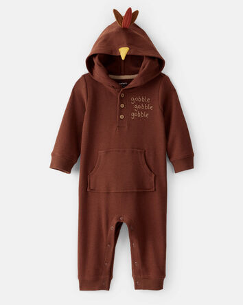 Baby Turkey Long-Sleeve Hooded Jumpsuit - Brown, 