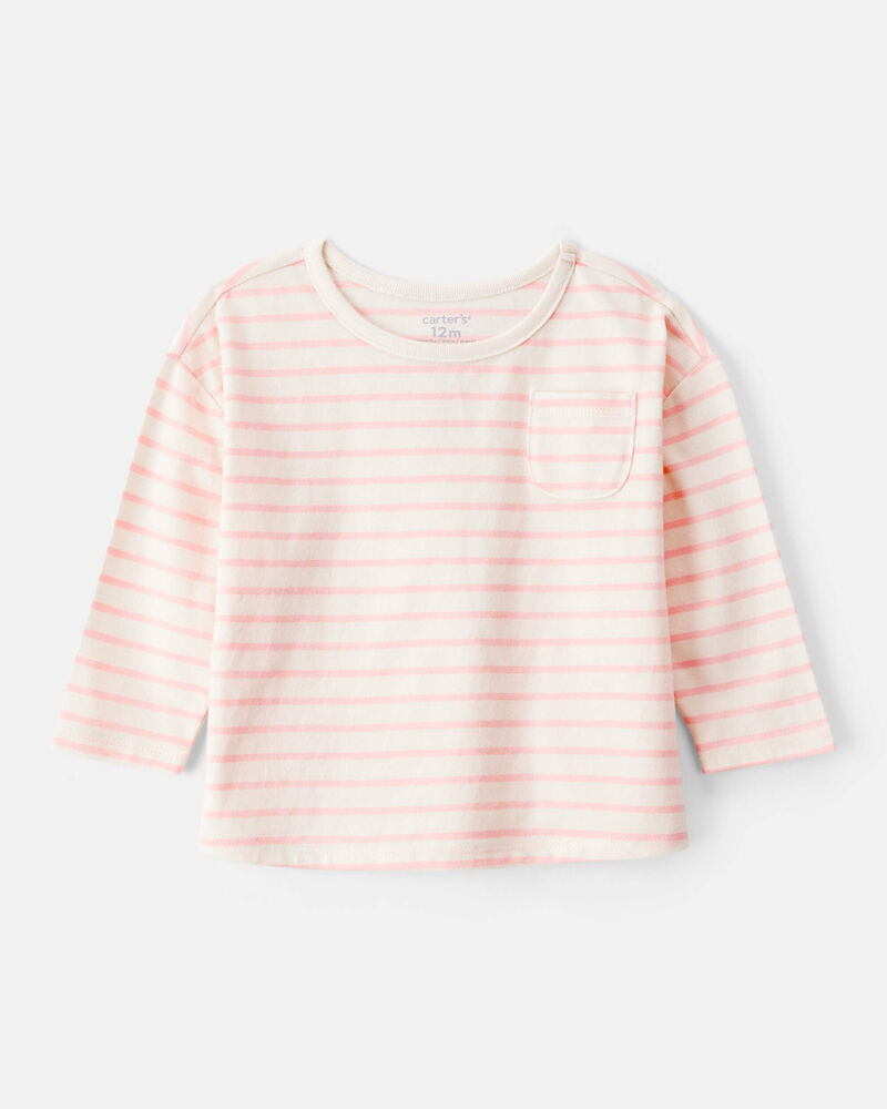 Baby Girl Striped Long-Sleeve Top - Pink, image 1 of 3 slides