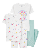 Kid 4-Piece Breakfast Cereal 100% Snug Fit Cotton Pajamas - Turquoise/White, image 1 of 4 slides
