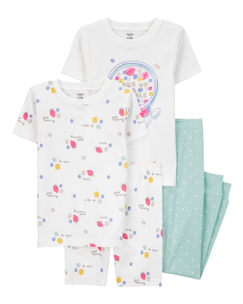 Kid 4-Piece Breakfast Cereal 100% Snug Fit Cotton Pajamas - Turquoise/White, 