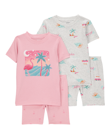 Toddler Flamingo Print Snug Fit Cotton 4-Piece Pajamas, 