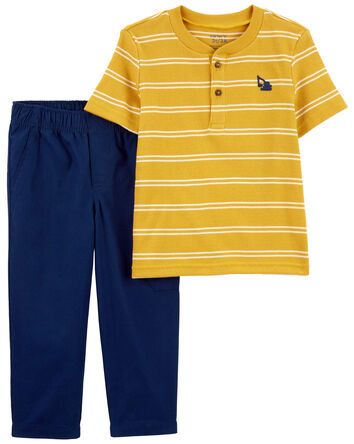 Baby 2-Piece Striped Henley Tee & Canvas Pant Set, 