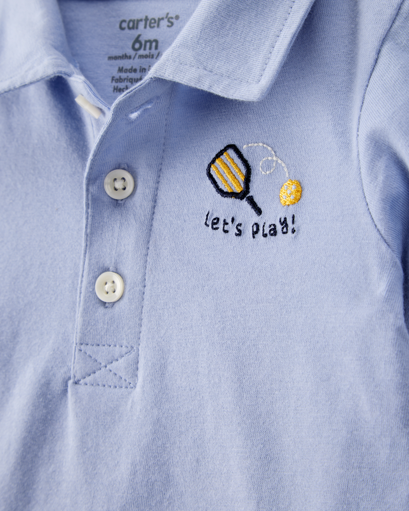 Baby Pickleball Cotton Romper - Blue, image 3 of 5 slides