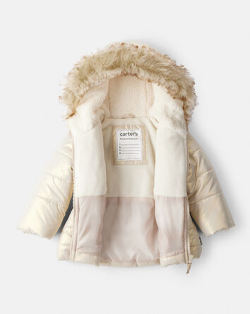 Baby Girl Hooded Heavyweight Winter Jacket - Cream, 