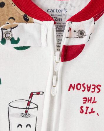 Baby Beige Santa Milk & Cookies 100% Cotton Long-Sleeve Snug Fit 1-Piece Pajamas - White, 