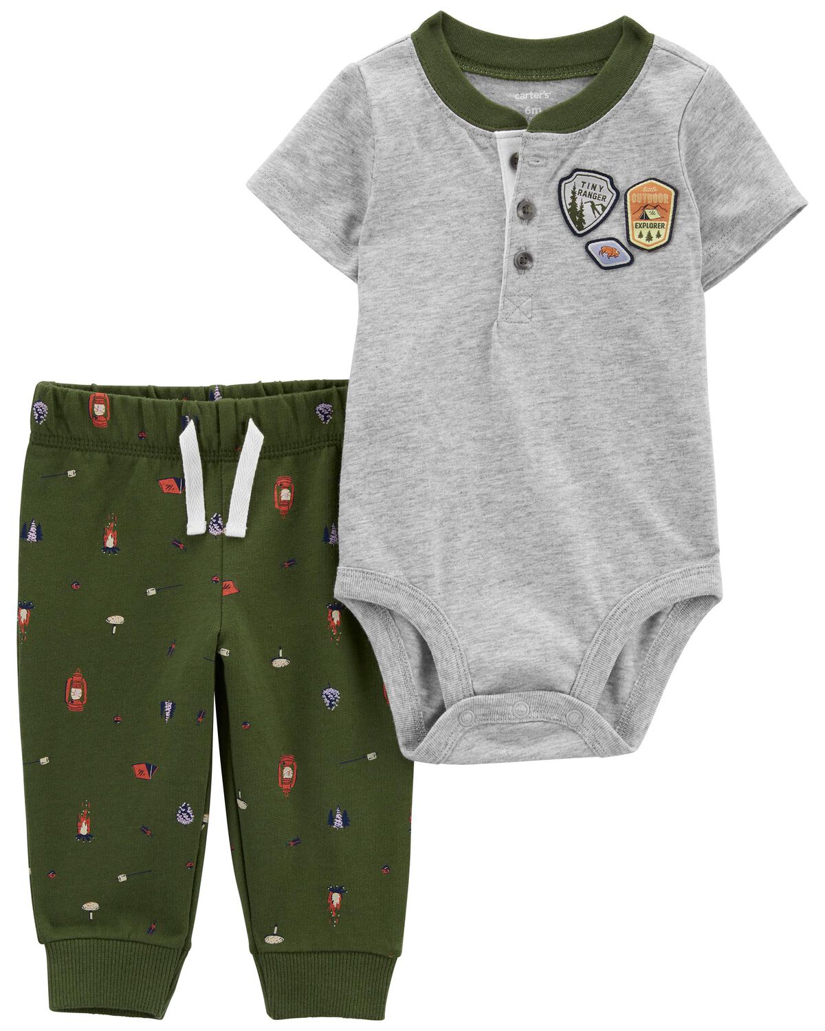 Grey/Green Baby 2Piece Henley Bodysuit Pant Set