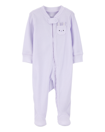 Baby Bunny 2-Way Zip Ribbed Sleep & Play Pajamas - Purple, 