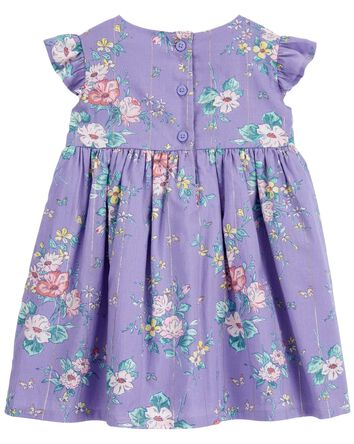 Baby Metallic Stripe Floral Print Dress, 