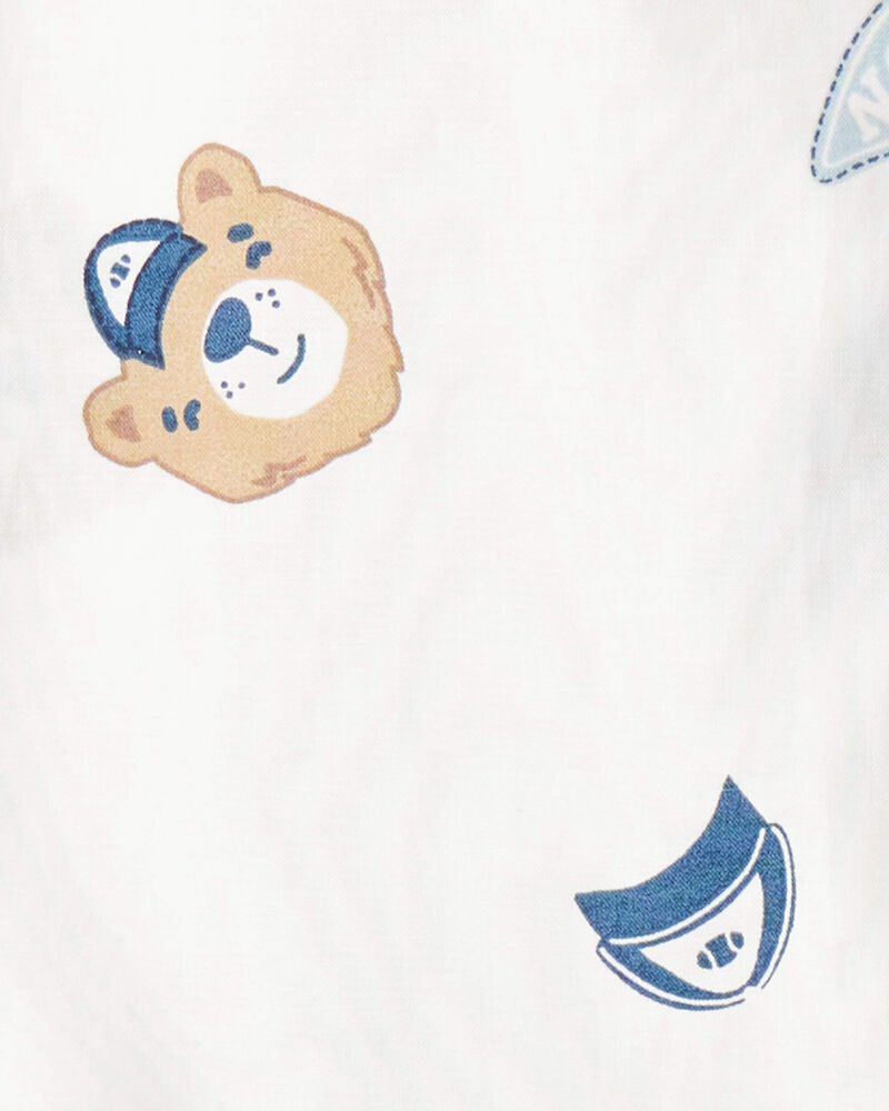 Toddler Boy Varsity Bear Print Long-Sleeve Button-Down Shirt - White, image 2 of 3 slides