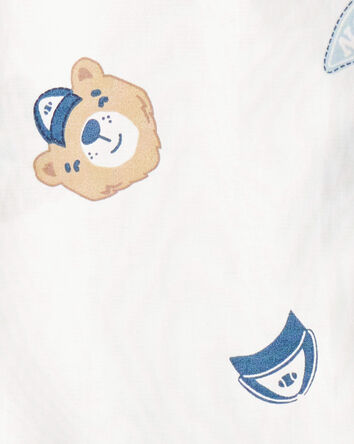 Toddler Boy Varsity Bear Print Long-Sleeve Button-Down Shirt - White, 