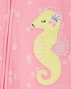 Toddler 1-Piece Sea Horse 100% Snug Fit Cotton Footie Pajamas, image 2 of 4 slides