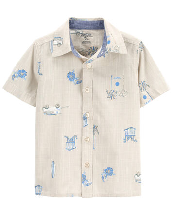 Baby Seaside Print Button-Front Chambray Shirt, 