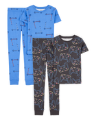 Kid 4-Piece Snug Fit 100% Cotton Pajamas - Blue/Black, image 1 of 5 slides