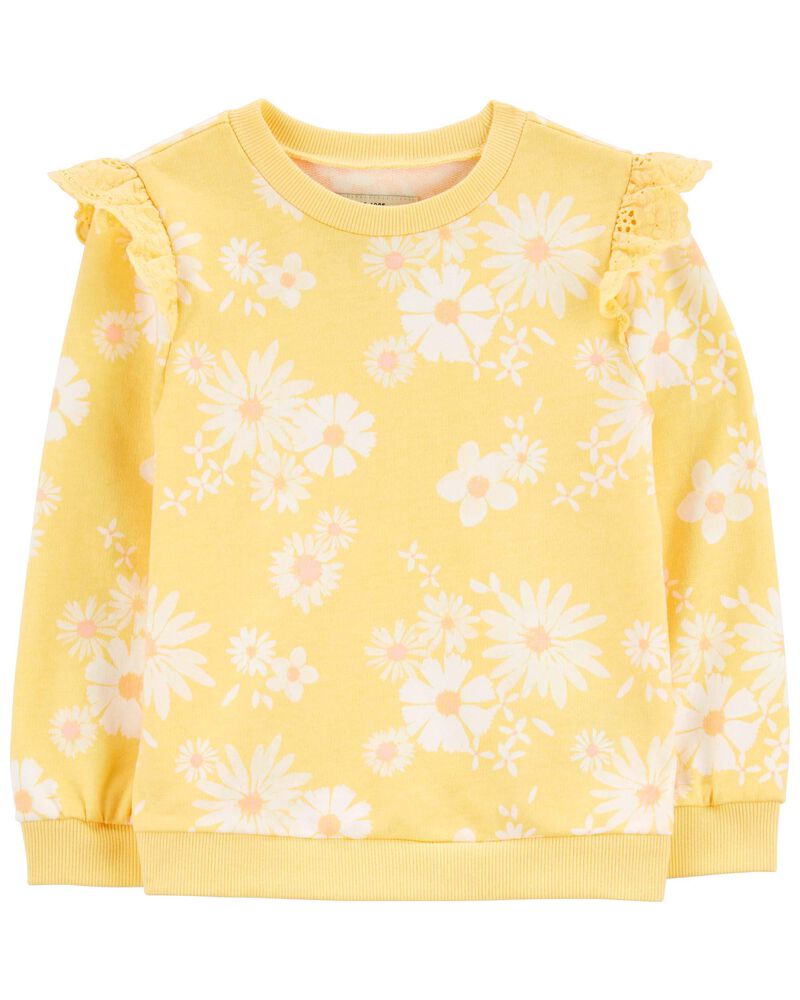 Toddler Floral Print Eyelet Ruffle Pullover, image 1 of 3 slides