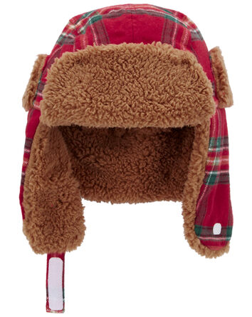 Plaid Fuzzy Trapper Hat, 