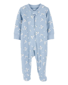 Baby Girl Floral 2-Way Zip Cotton Sleep & Play Pajamas - Blue, image 1 of 3 slides