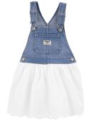 White/Blue - Toddler Denim Eyelet Jumper Dress