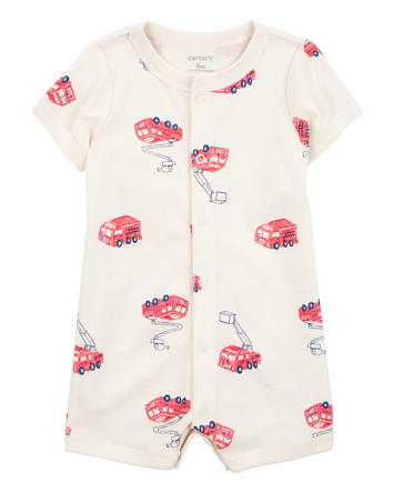 Baby Fire Truck Short-Sleeve Romper - Cream, 