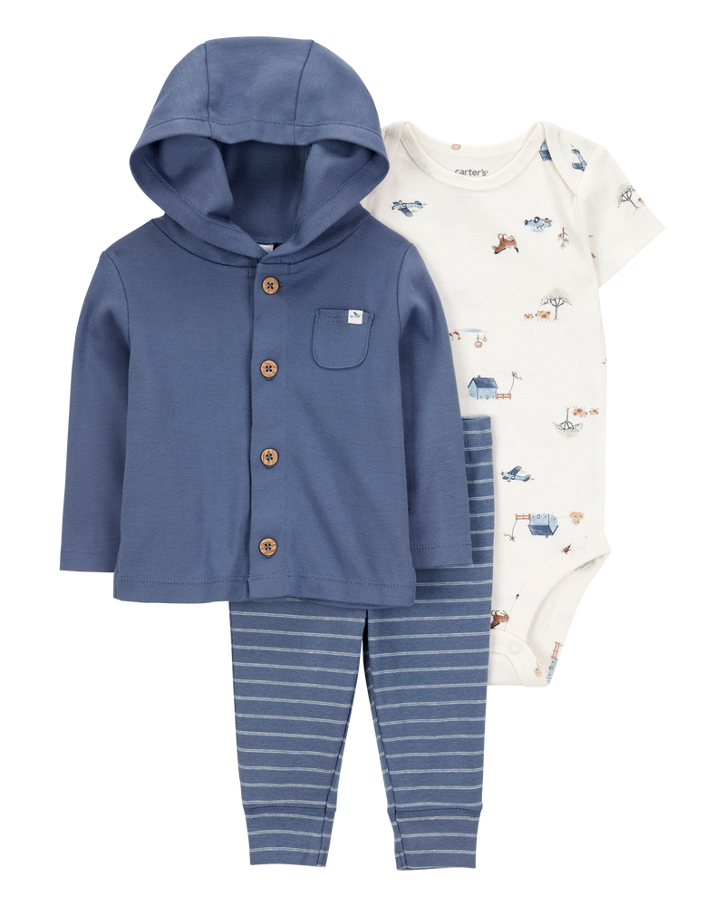 Baby Barn Print 3-Piece Cardigan Set - Navy/White, image 1 of 6 slides