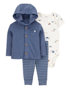Baby Barn Print 3-Piece Cardigan Set - Navy/White, image 1 of 6 slides