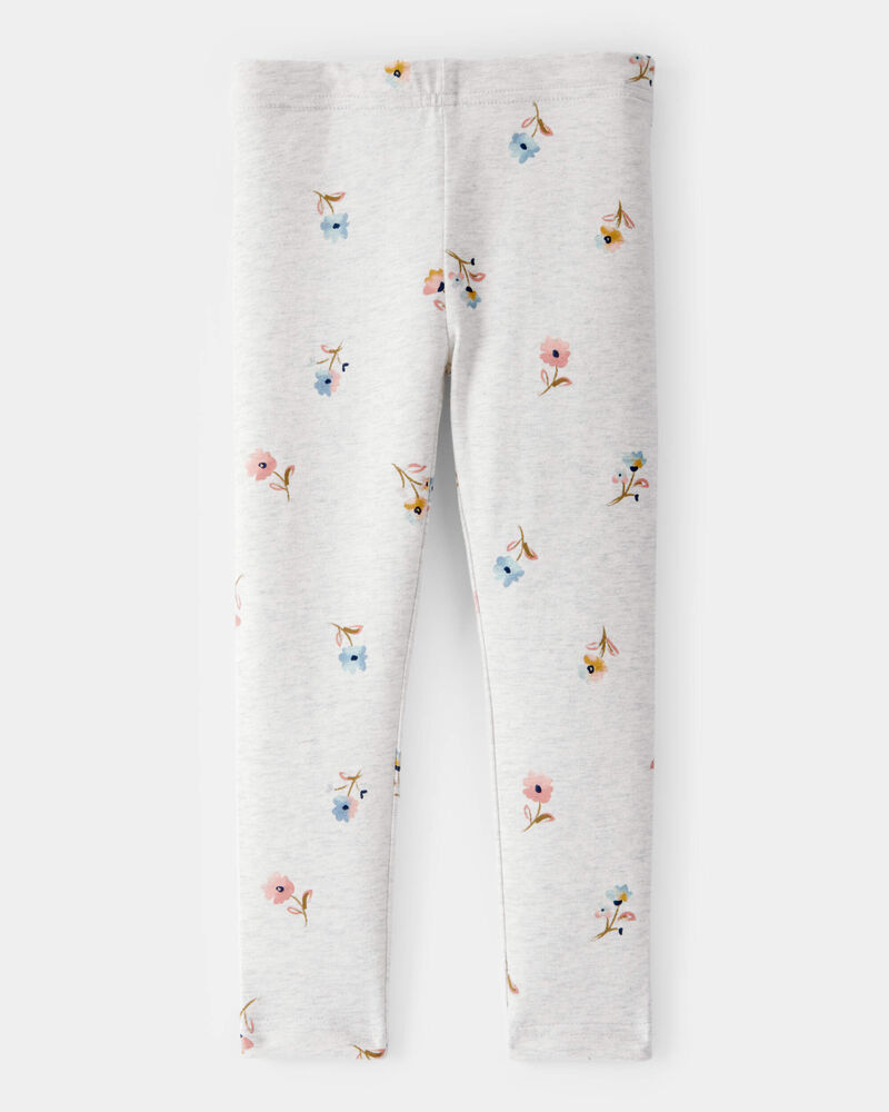 Toddler Girl Cotton Floral Stretch Leggings - Grey, image 2 of 4 slides