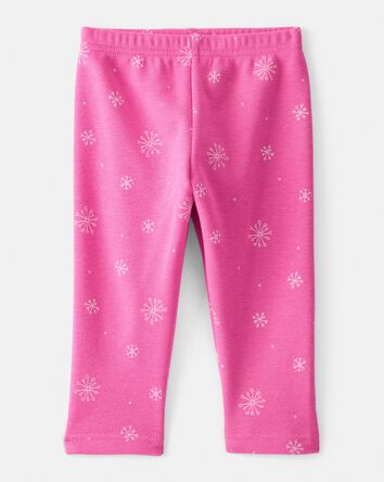 Baby Girl Snowflake Pull-On Stretch Cozy Leggings - Pink, 