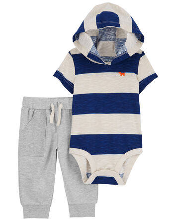 Baby 2-Piece Striped Hooded Bodysuit Pant Set, 