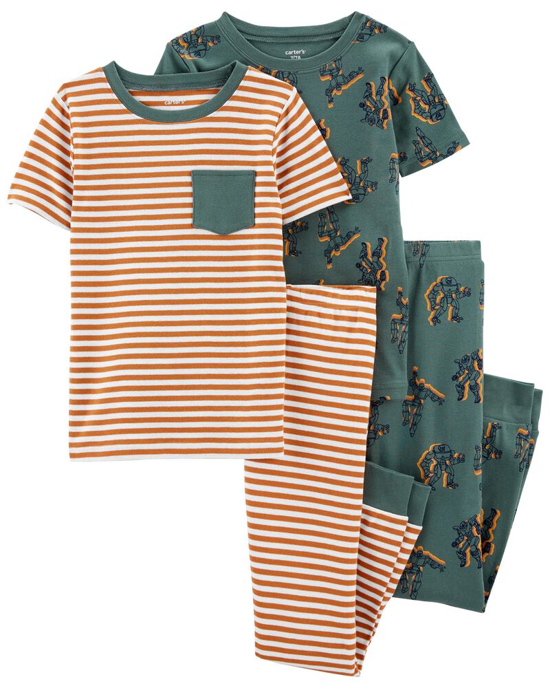 Kid 4-Piece Robots 100% Snug Fit Cotton Pajamas, image 1 of 4 slides