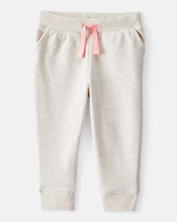 Baby Girl Solid Fleece Drawstring Joggers - Oatmeal, 